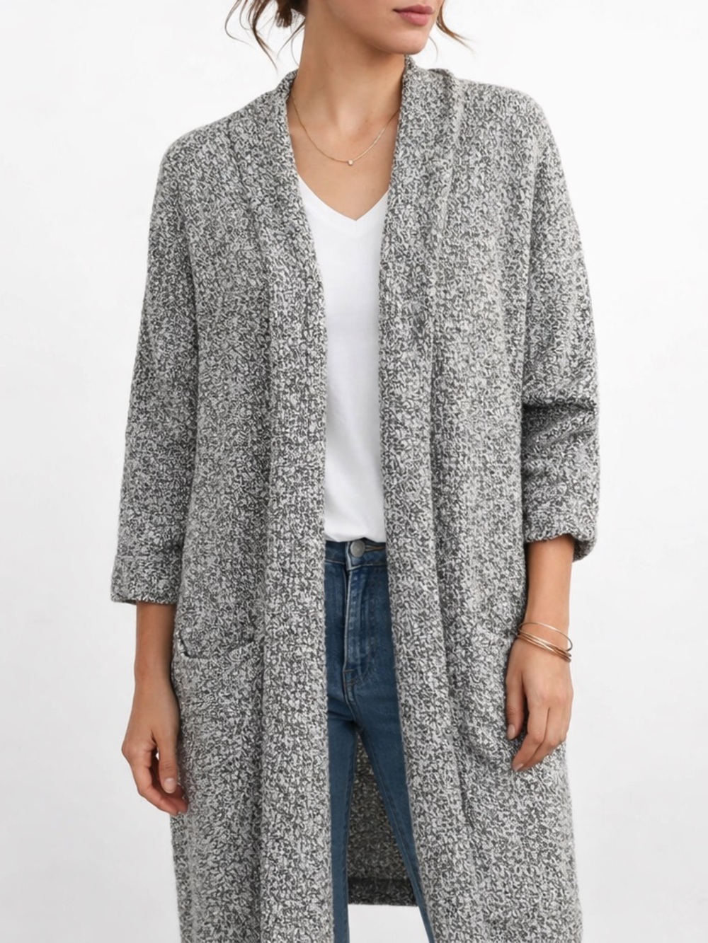 Massimo Dutti Coatigan 3/4 Cardigan & Sleeve Long Sweater Duster Salt Pepper M/L